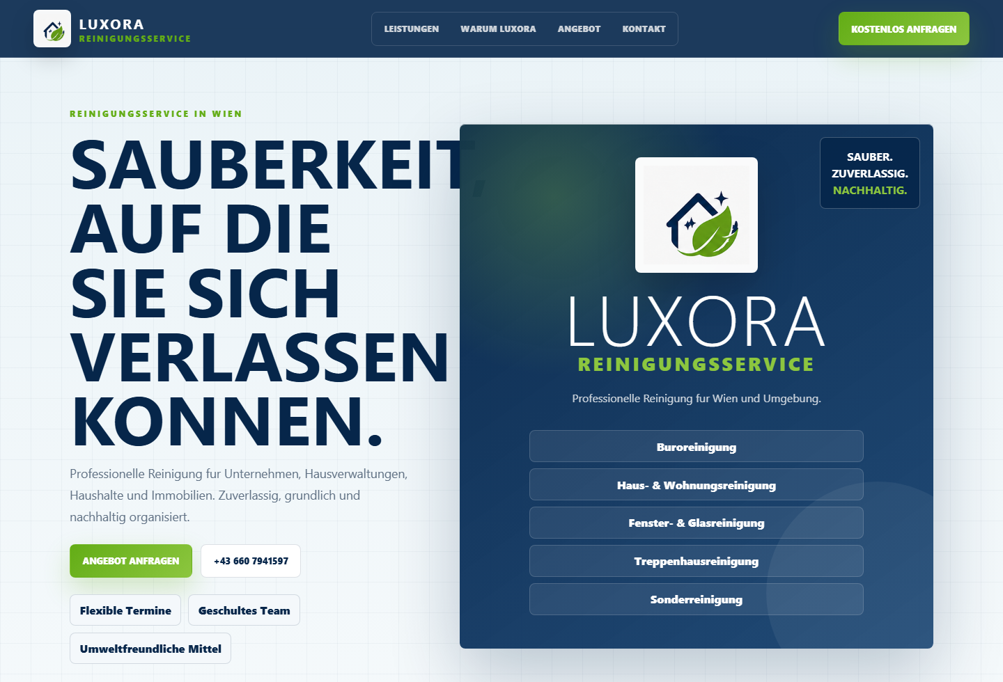 Luxora Reinigungsservice website screenshot